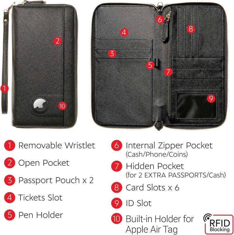 Apadi Travel Document Organizer - RFID Passport Wallet Case Family Holder Id Wristlet - Image 4